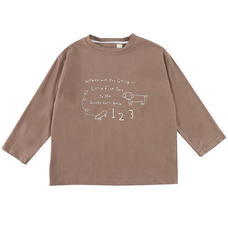 2026 Spring New Children Long Sleeve T Shirts Letter Print Girls Cotton Casual Tees Boys Versatile Bottoming Shirts Kids Clothes