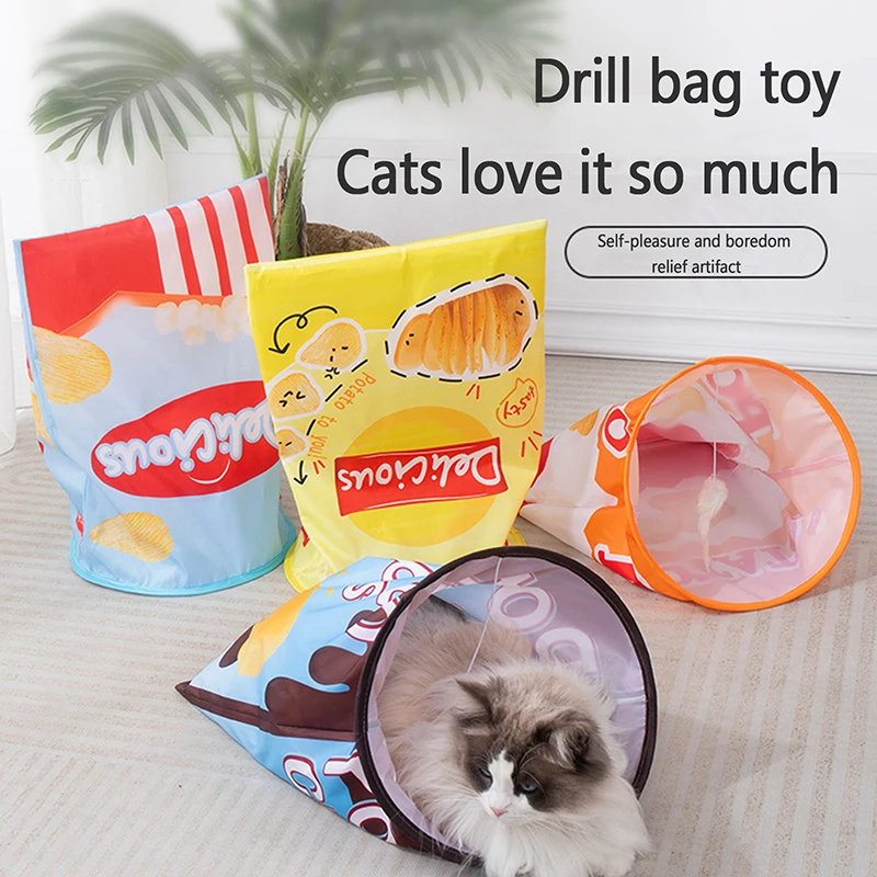 Foldable Potato Chips Cats Tunnel Pet Interactive Training Toys Kitten Funny Playing Games Supplies Pet Indoor Toy Drill Bucket