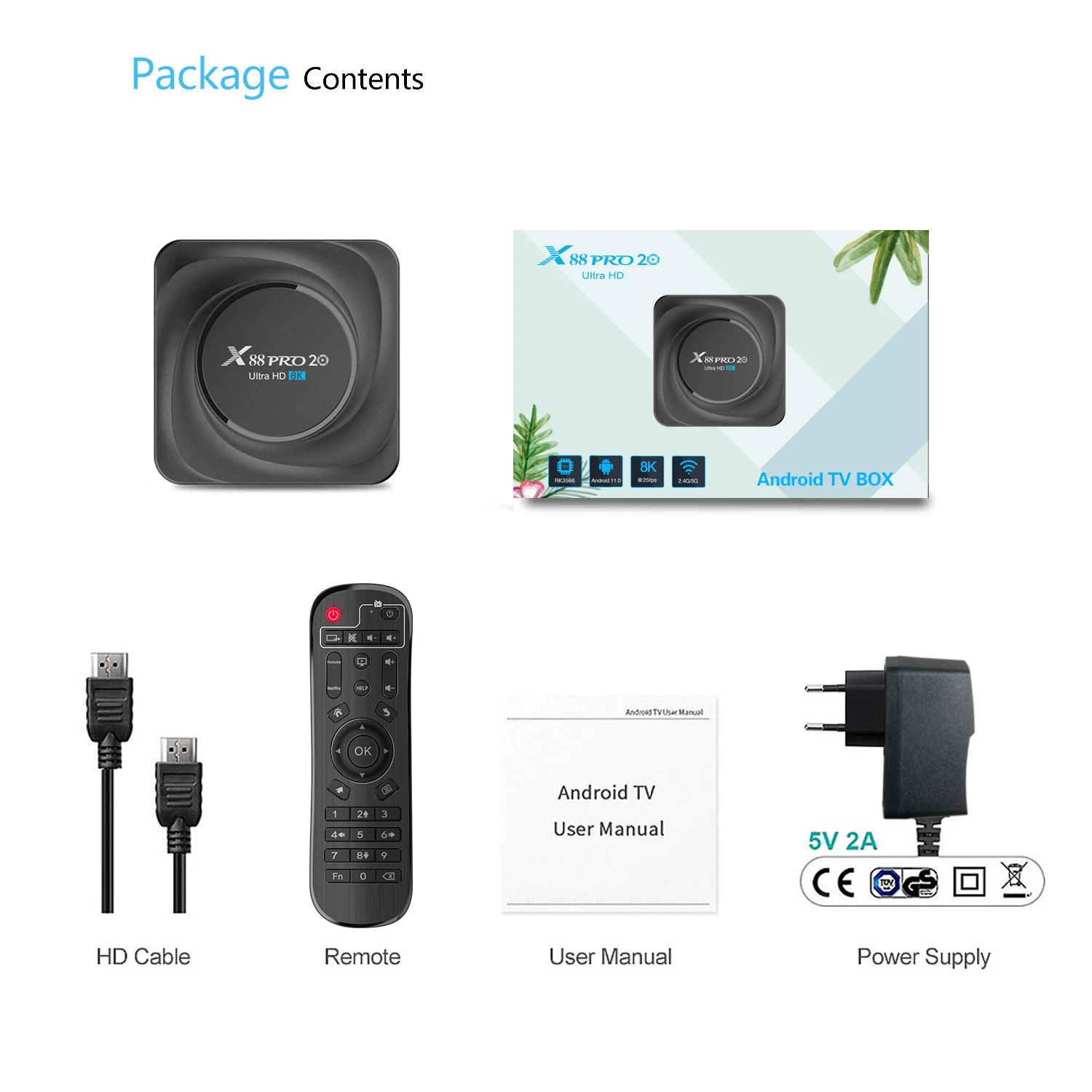 Imagem -06 - Pro 20 Android Smart tv Box Rockchip Rk3566 Conjunto Top Box 1000m Lan Bt4.2 2.4g 5g Dual Wifi 8k hd Media Player X88