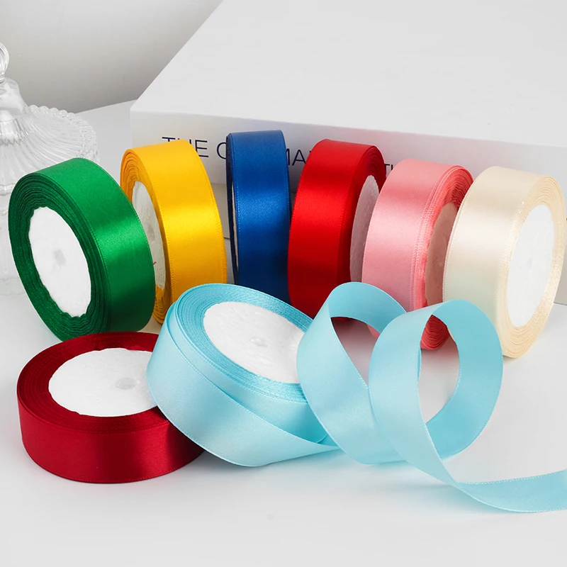 25mm Satin Ribbon 25yards/Roll Christmas Halloween Wedding Birthday Party Gift Box Cake Wrapping DIY Clothing Sewing Ribbons