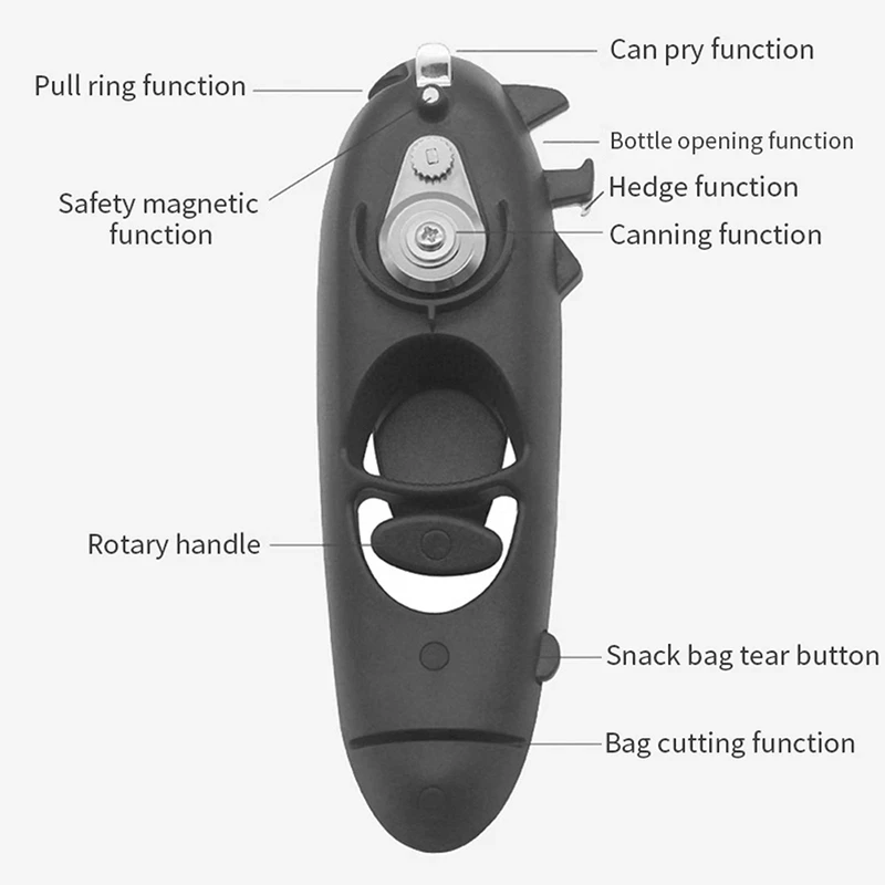 LMETJMA Multifunctional 8 in 1 Manual Can Opener Ergonomic Bottle Opener with Rotary Handle Portable Beer Wine Openers JT06