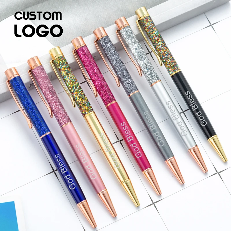 

52pens Gold Powder Quicksand Pen Metal Creative Student Ballpoint Pen Custom Logo Personalized Gift Office Supplies School