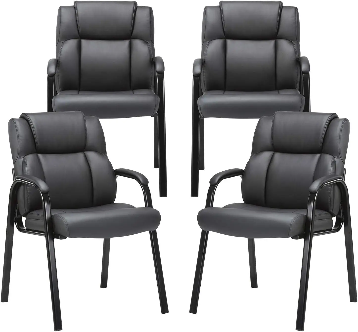 Leather Guest Chair with Padded Arm Rest for Reception Meeting Conference and Waiting Room Side Office Home Black 4 Pack