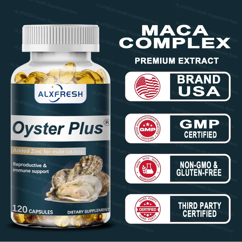 Alxfresh Oyster with Zinc Nutrients Capsules for Energy, Endurance, Immune System, Male Reproductive Health Support Supplement