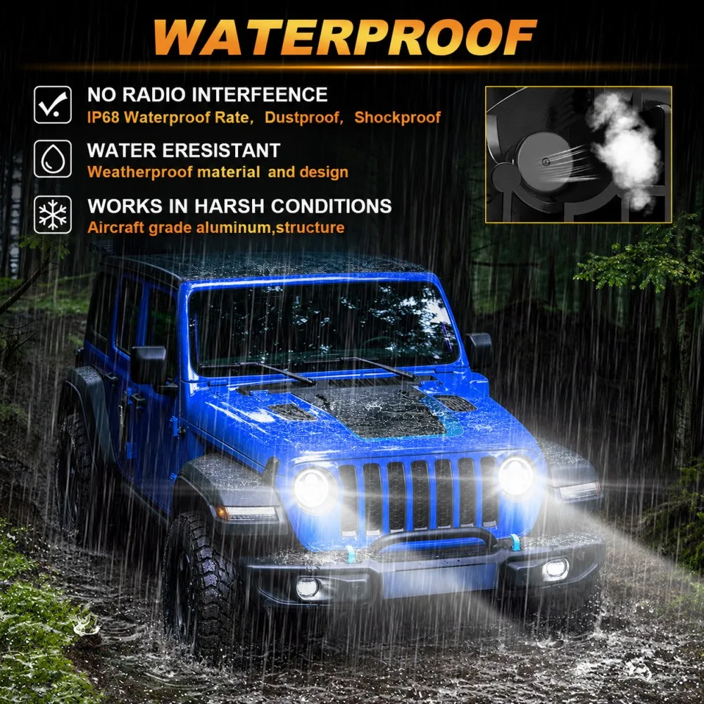 HAOLIDE 7 Inch LED Round Headlight 400% Brighter High Low Beam 6000k 3500K Blue LED Head Lamp For Wrangler JK TJ CJ off-road use
