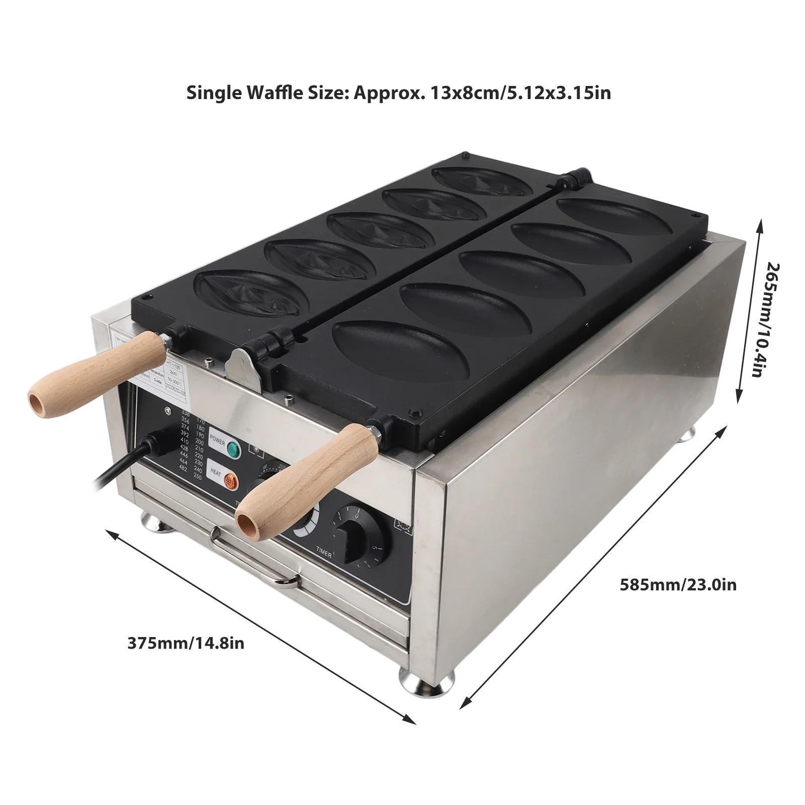 ماكينة صنع الوافل بمقبض مضاد للحرق ، طلاء غير لاصق ، كهربائي ، فولاذ مقاوم للصدأ ، خشب مركب ، حفلات
