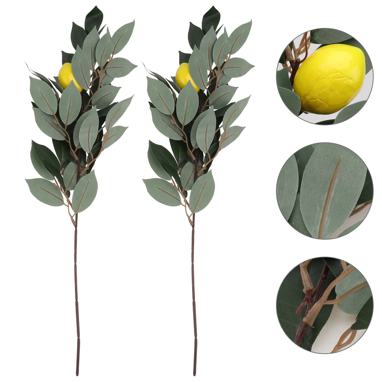 

2pcs Simulated Lemon Branch Artificial Green Plant Decor For Wedding Home Cafe Lifelike Fake Greenery Plastic Decorative Plant