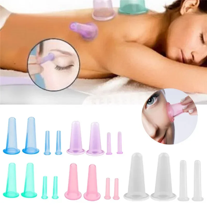 4Pcs/Set Vacuum Cans Anti-cellulite Massager Suction Cup Treatments Silicone Body Cupping Cups For Face Neck Back Eyes Massage