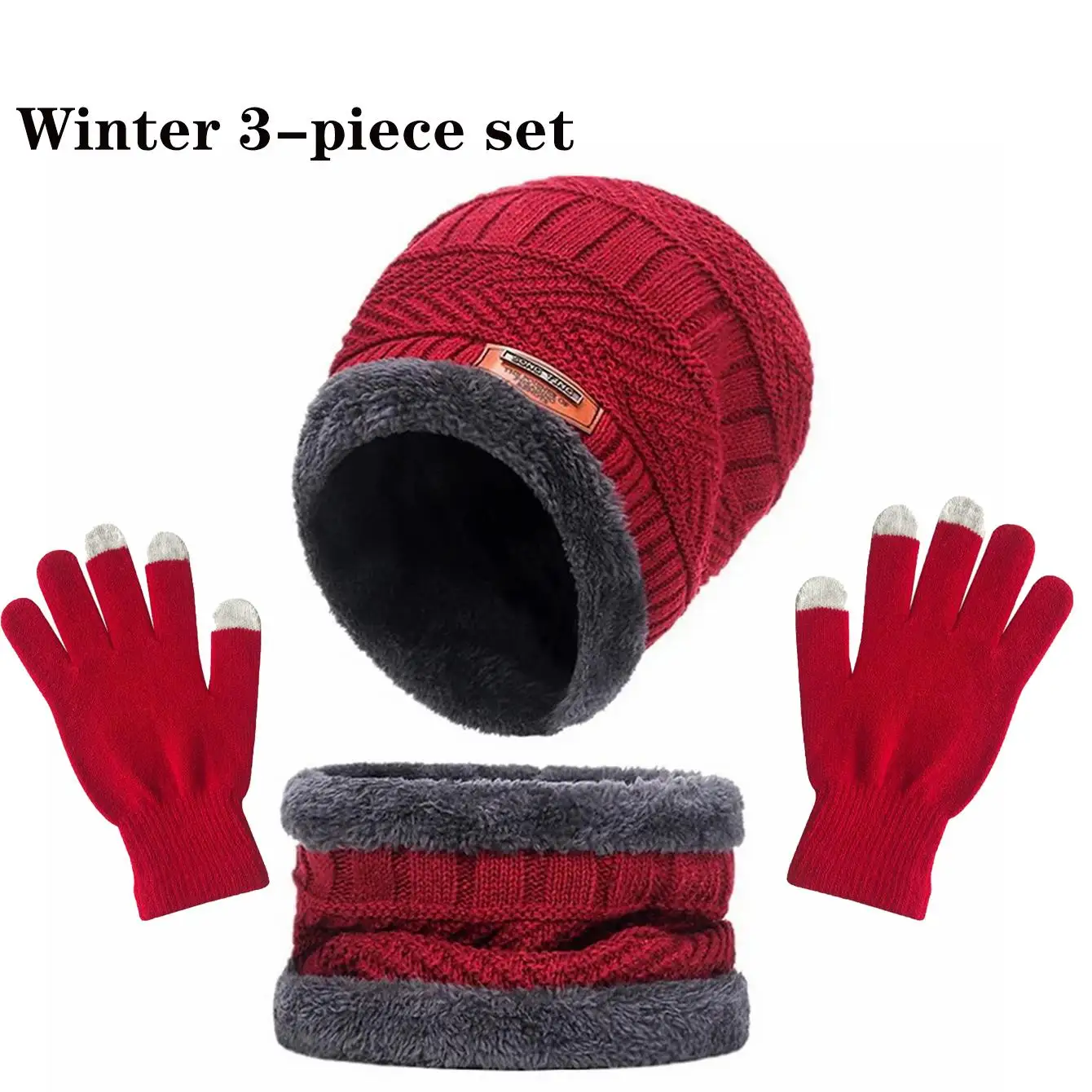 2pcs+1 pair Winter Warm Velvet Hat Scarf Gloves Set Winter Hats Knit Cap Men And Women Velvet Hat Coral Fleece Scarf Outdoor Rid