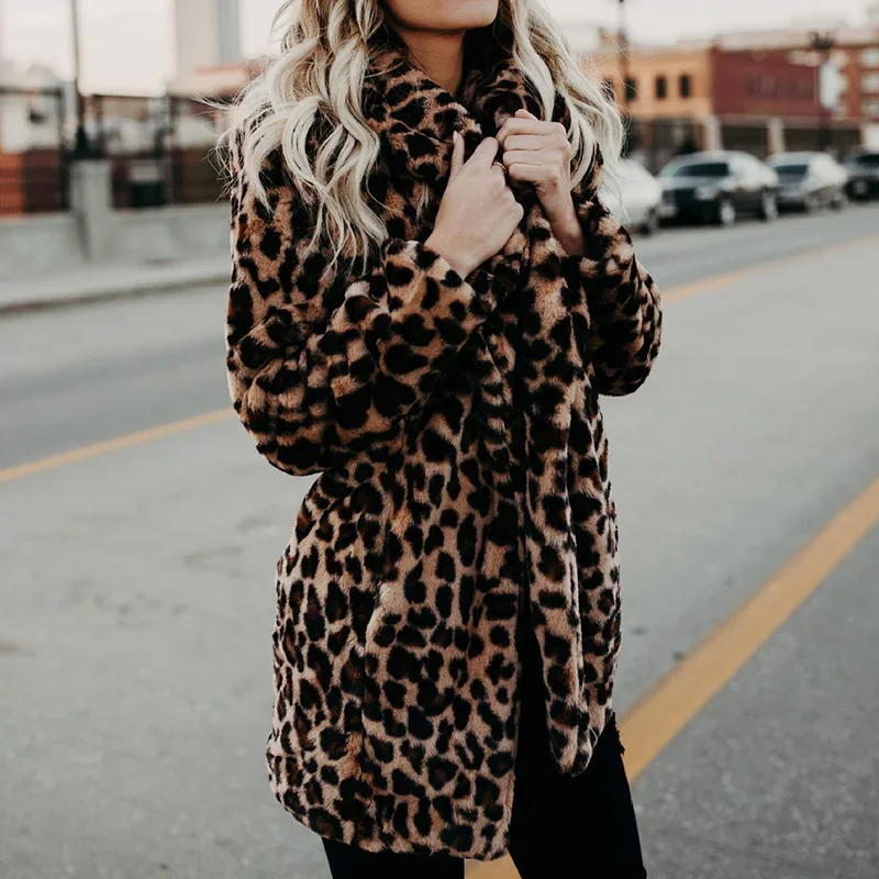 2022 Luxury Faux Fur Coat Warm Long Sleeve Artificial Fur Jacket Women Winter Fashion Leopard Outerwear Plush Loose New Clothing