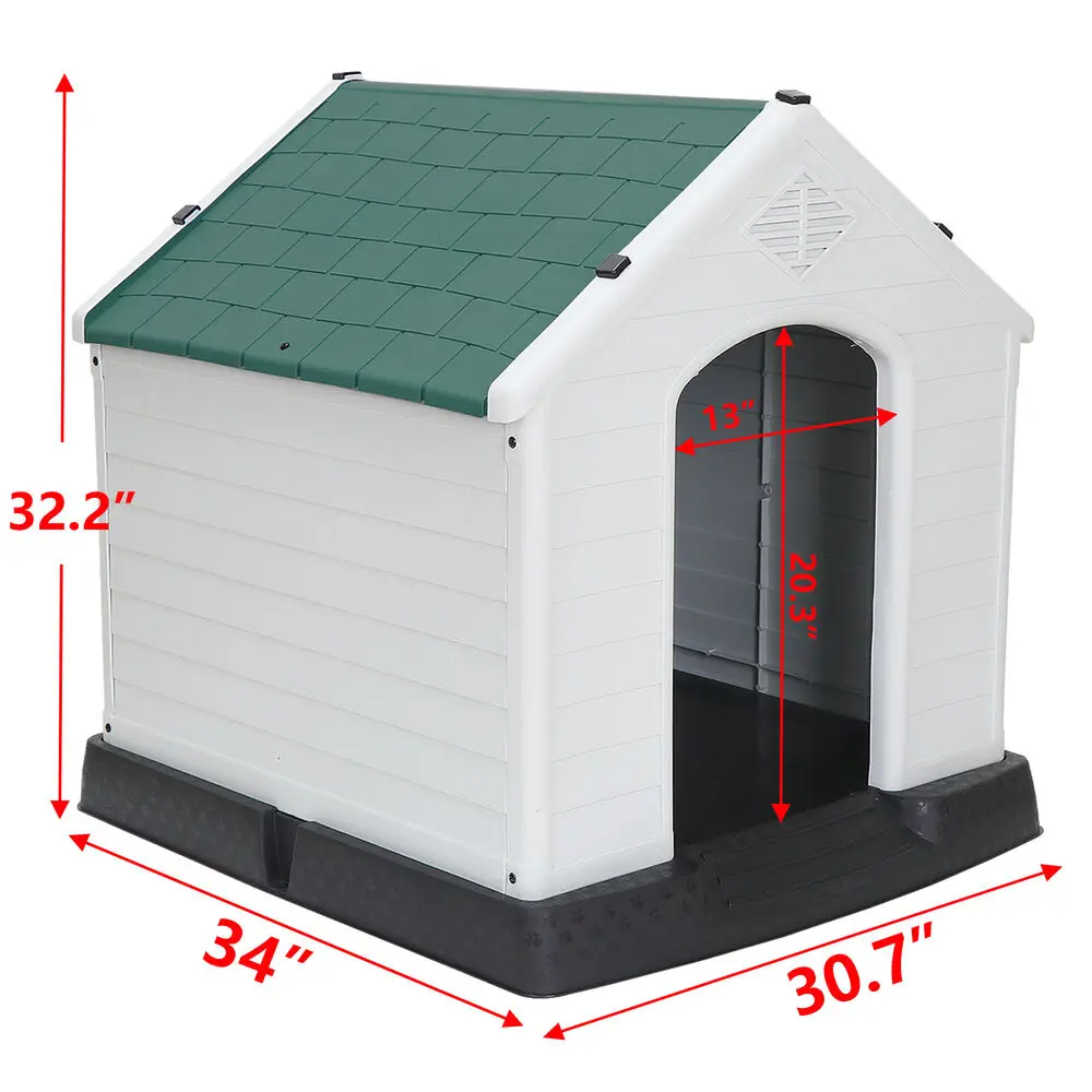 ZENSTYLE بيت الكلب البلاستيكي الأبيض القوي مثالي للأماكن الداخلية والخارجية والسقف الأخضر