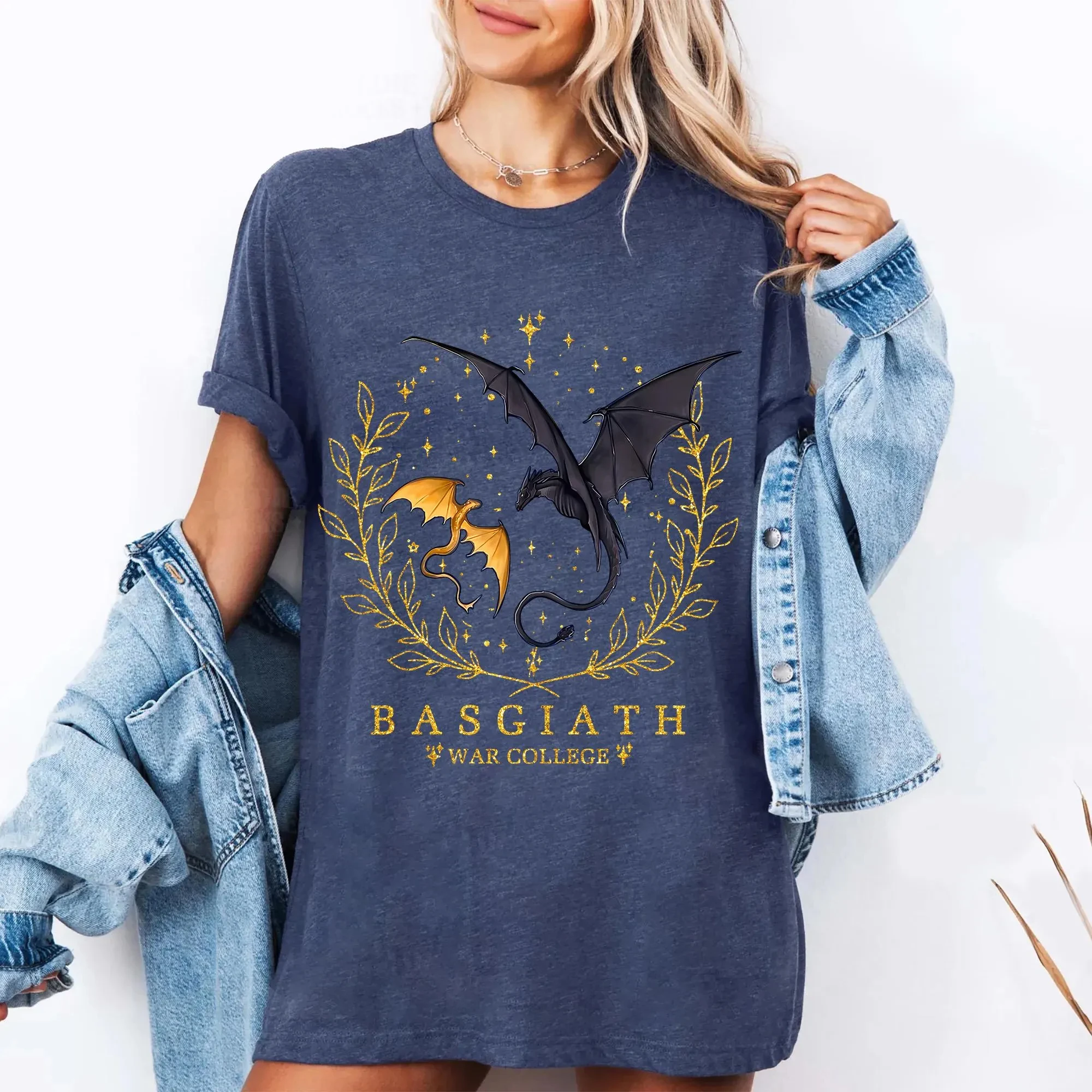 Basgius War Academy Shirt: Fourth Wing Inspired Dragon T-Shirt Couple's Pure Cotton Undershirt  graphic t shirts harajuku