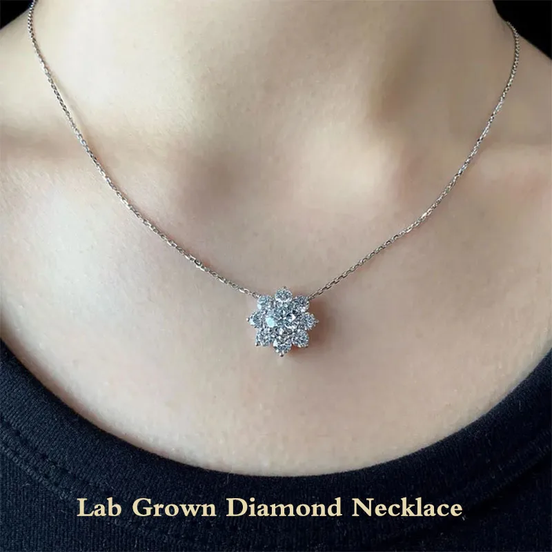 

Платина 950, 1 карат, основной камень круглой огранки, CVD HPHT EF VS-VVS, выращенный в лаборатории бриллиант, ожерелье с кластером подсолнечника, сертификат IGI