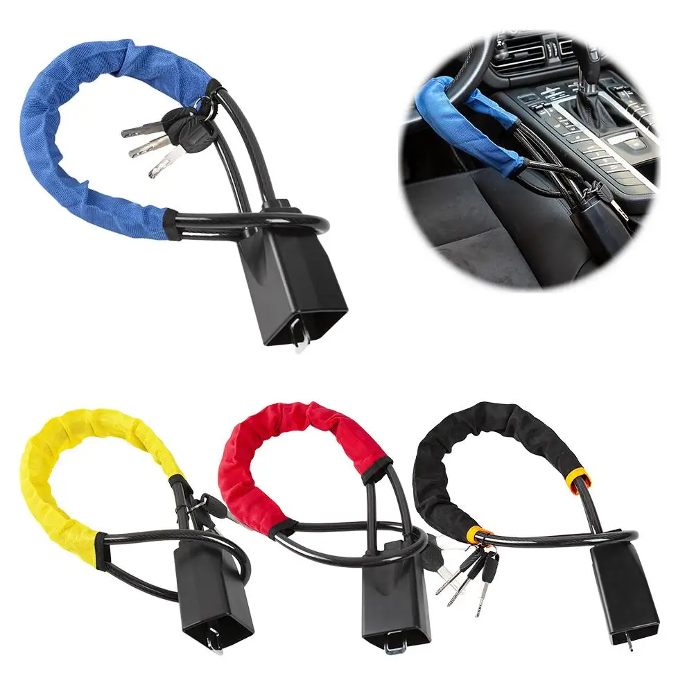 

Car Steering Wheel Lock With Belt Socket Steel Steel Handlebar Car Anti-theft Lock Cable Rope Bold Universal Lock C4m5