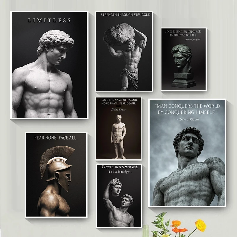 Classical Statue Art Masculine Inspirational Quotes Posters Philosophy Prints Canvas Painting Wall Art Pictures Home Room Decor
