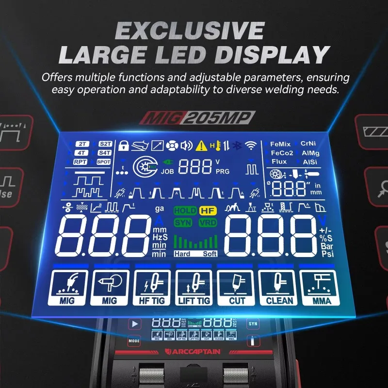 MIG205MP 205A Smart Control MIG Welder Portable Multi Process Welding System With APP And Spool Gun Support