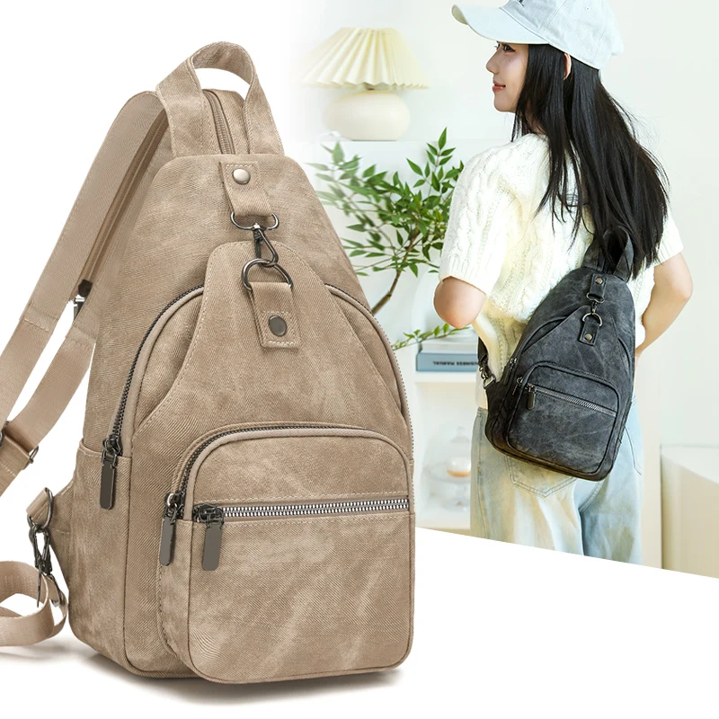 Pure Color Retro Women Rucksack, Big Capacity Multi Zipper Leather Backpack, Fashion Travel Bag Multi-functional Casual Daypack