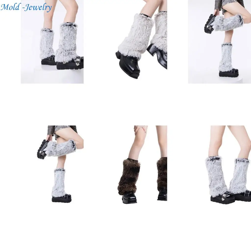 

69HB Women's Fuzzy Plush Leg Warmers Winter Thermal Warm Furry Boot Covers Cuffs for Adding Warmth and Styles to Any Ensemble