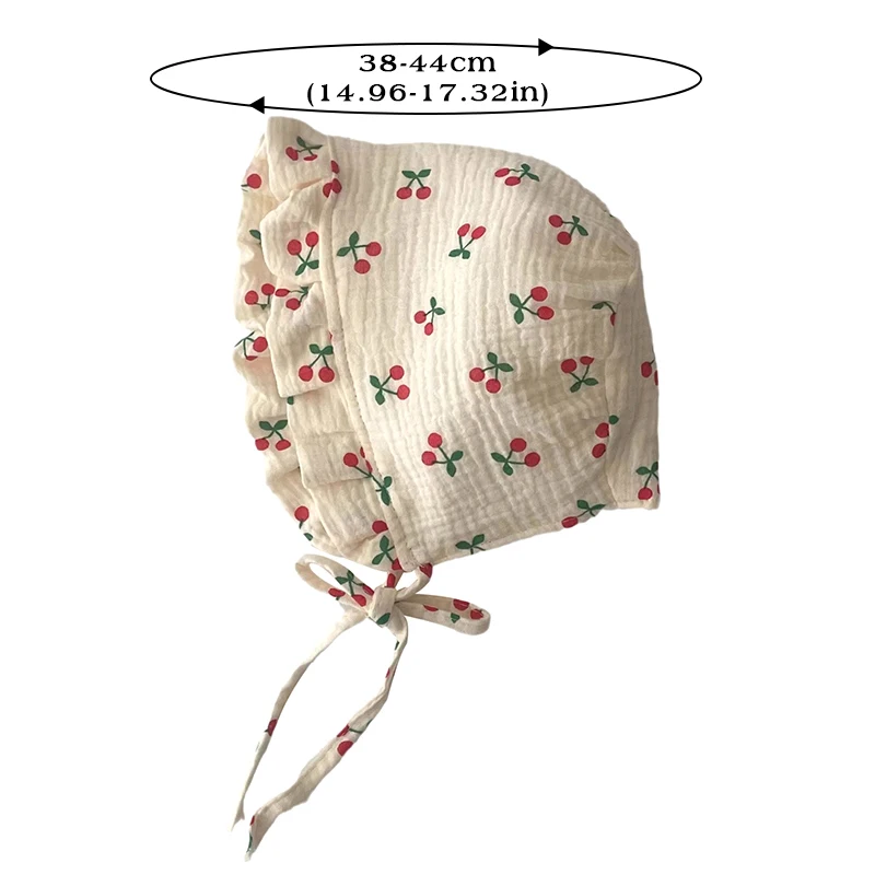 Korean Print Baby Sun Hat Cute Flower Cherry Infant Girls Princess Cap Spring Autumn Cotton Newborn Ear Protection Caps Bonnet