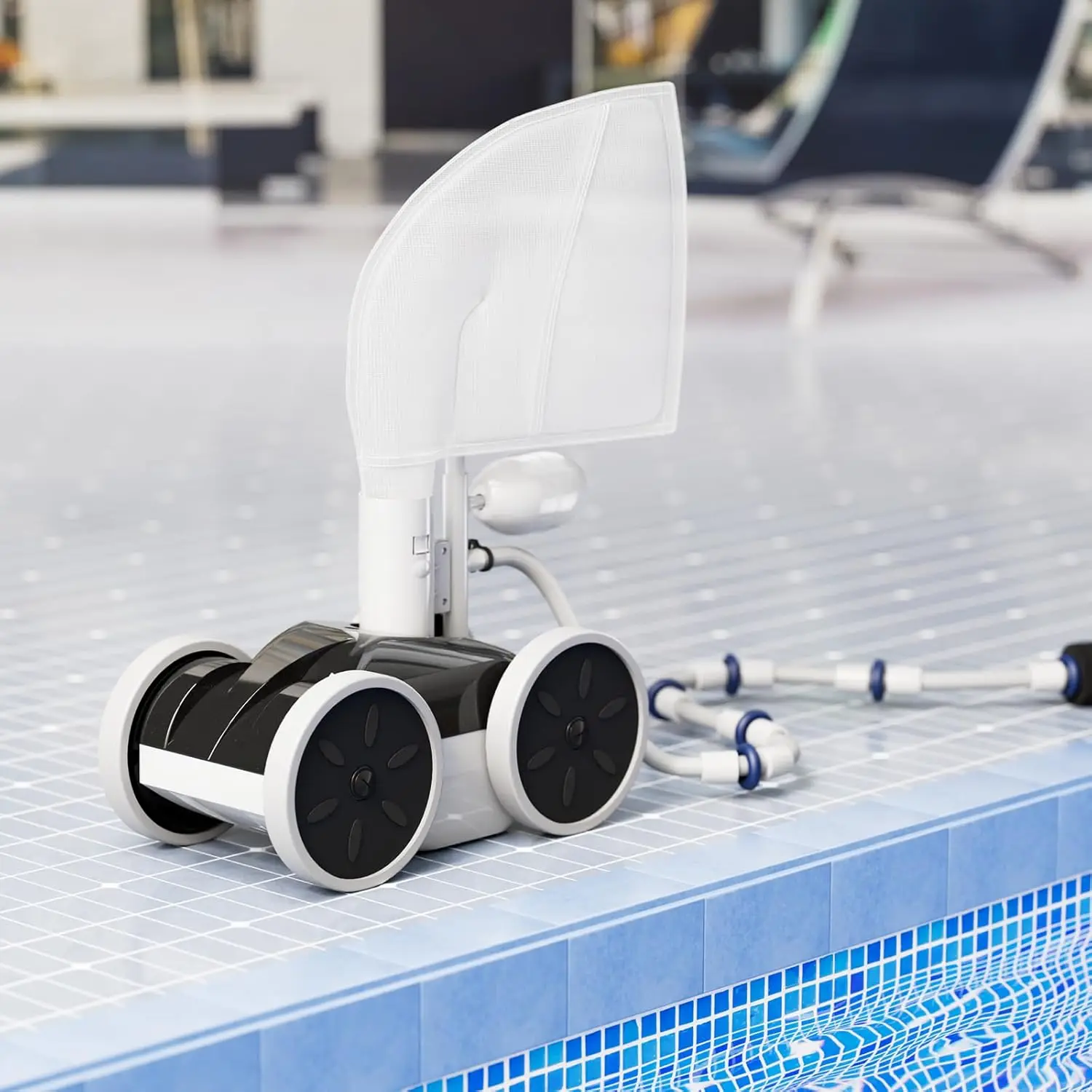 Upgrade Pool Pressure Side Sweeper Professional Swimming Pool Cleaner with Four Wheels