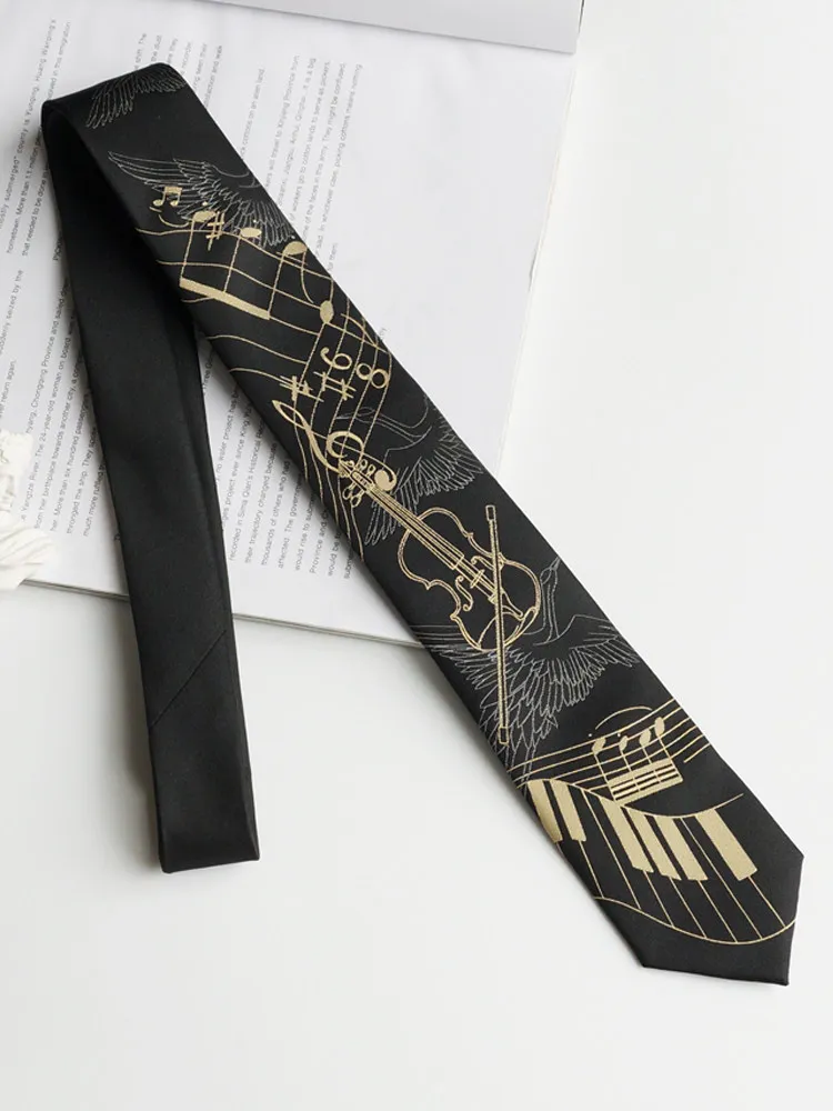 クラシック音楽バイオリンファッションネクタイ高品質ネクタイデザインクラシック音楽ブラック-jk-ネクタイ