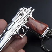 Solid Wood Handle 1:3 Desert Eagle Metal Gun Model Toy Keychain Pendant Collection Gift Mesh bag Decompression Decorative item