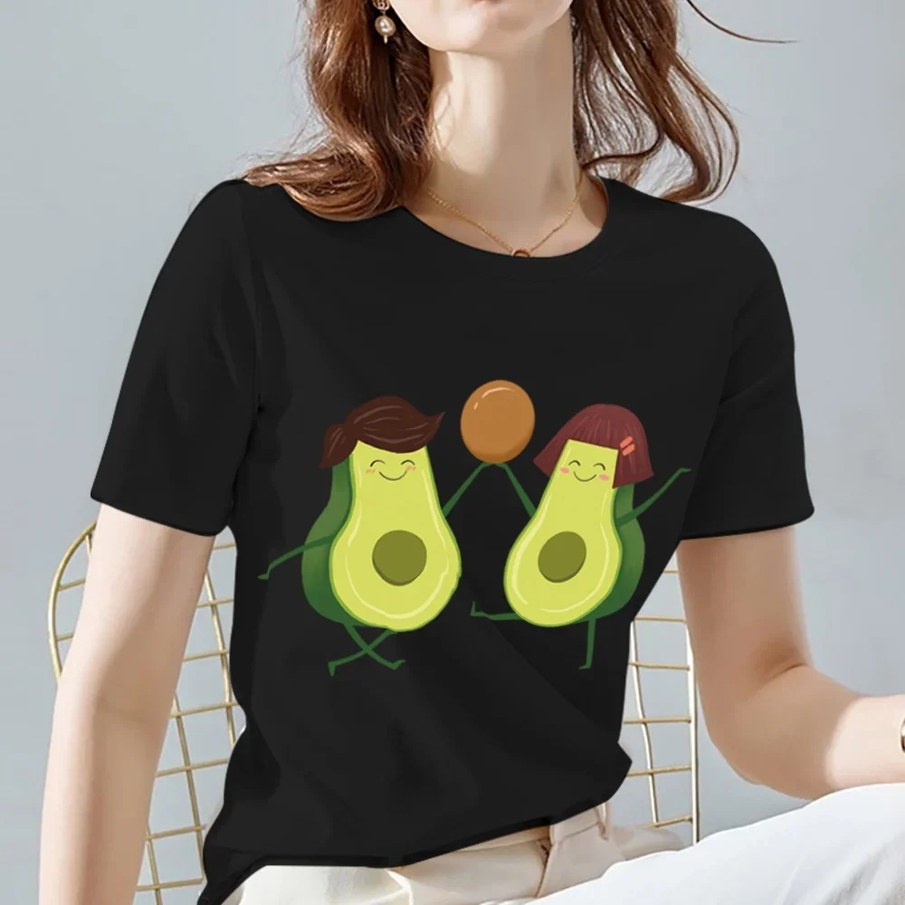 Camiseta feminina estilo abacate, camiseta de manga curta estampada preta e macia de alta qualidade para o verão