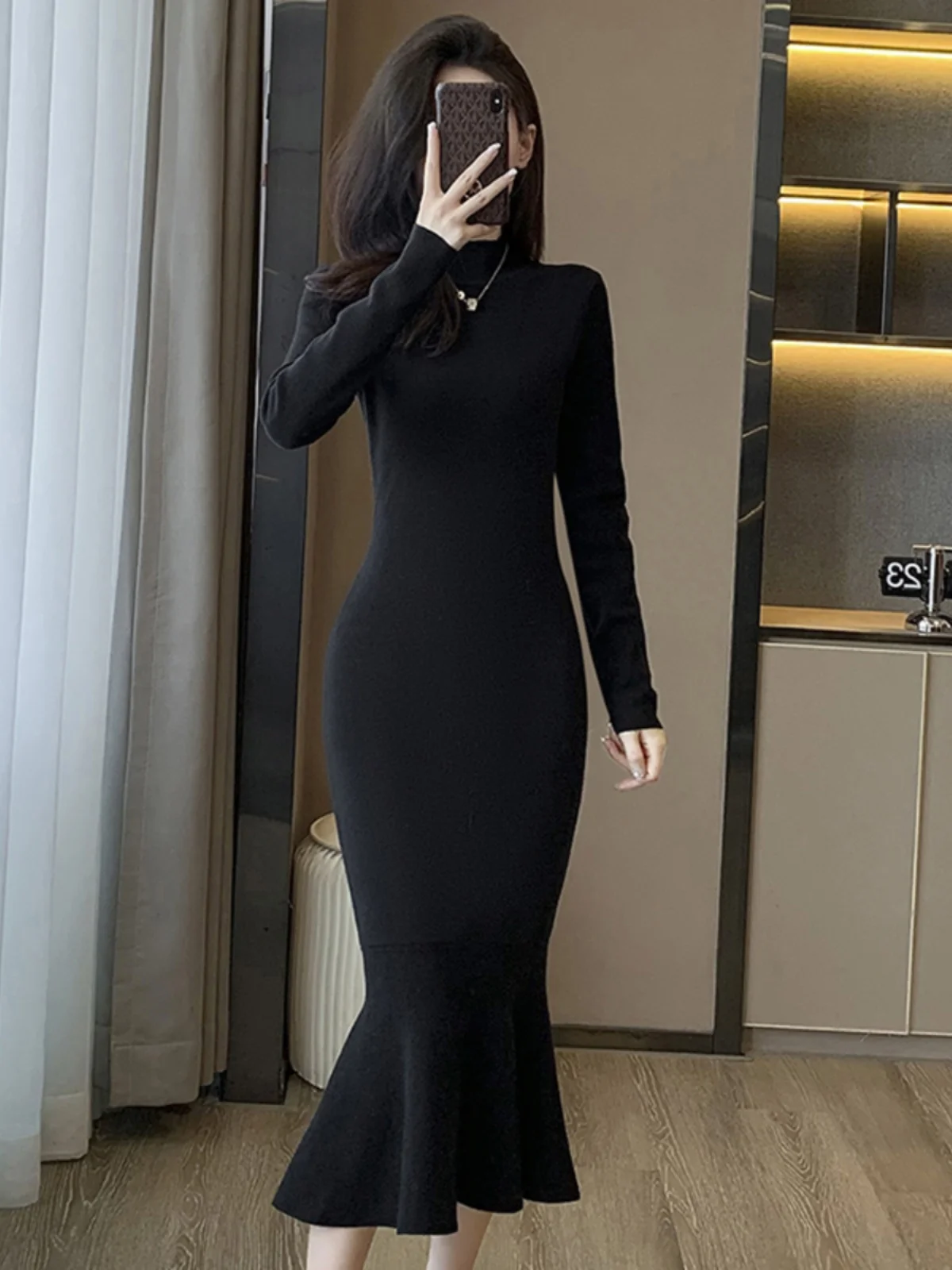 Hebe Sle Bla Malha Fi Tail Dr Cintura Alta Longo Sve Quente Fing Base Camada Dr para Outono Inverno Casaco Combinando