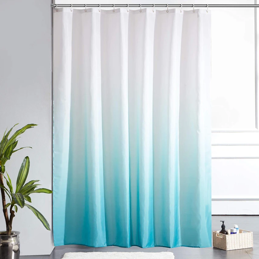 Gradient Color Shower Curtain Waterproof Quick Dry Fabric Bath Curtain for Bathtub Bathing Cover with Hooks Bathroom Decoration