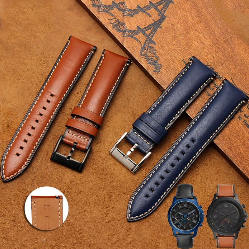 

For Fossil Retro Waterproof Leather Watch Strap For Men's Q Intelligent FTW1114 ME3110 FS5436 Series Cowhide Watchband 20 22mm