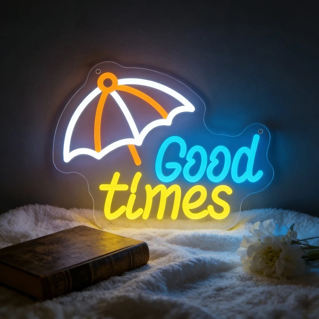 

Неоновая LED-вывеска Good Times Umbrella: Красочное освещение для декора дома и спальни, настенный декор для любой погоды, подарок, романтическая атмосфера