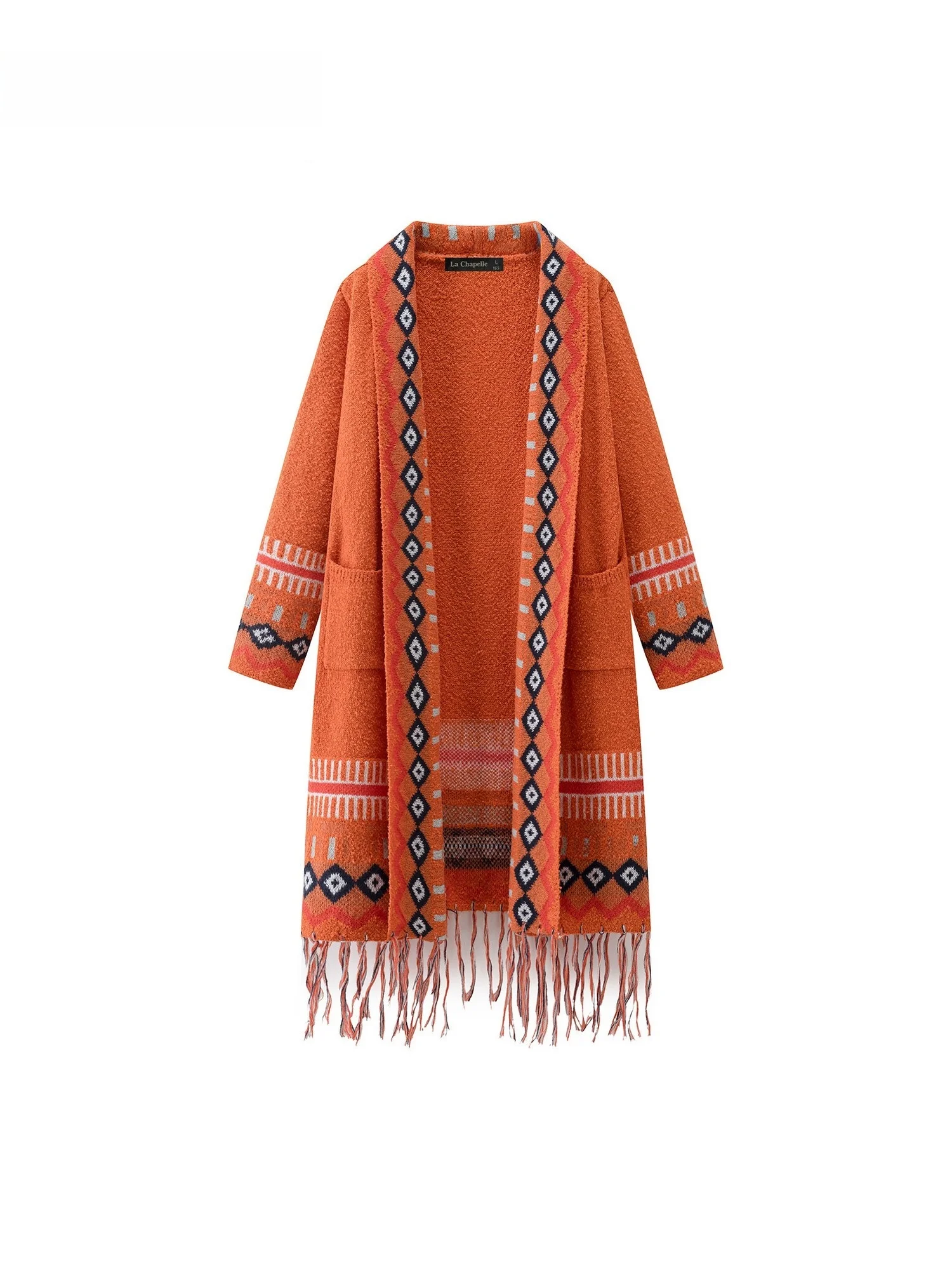 

La Chapelle Ethnic Sle Long Sve Knitted Sweater Loose Mid-Length Open Cardigan Coat for Women Autumn Winter Warmth Heating