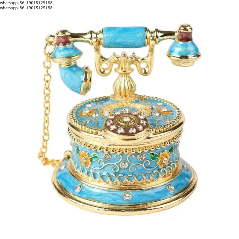 Retro Telephone Style Home Accessories Enamel Jewelry European Style Storage Box Flip Cover Carved Home Decoraion Ornament
