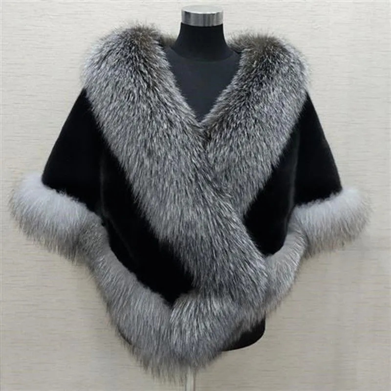 New style of fur and shawl women's cape coat dress