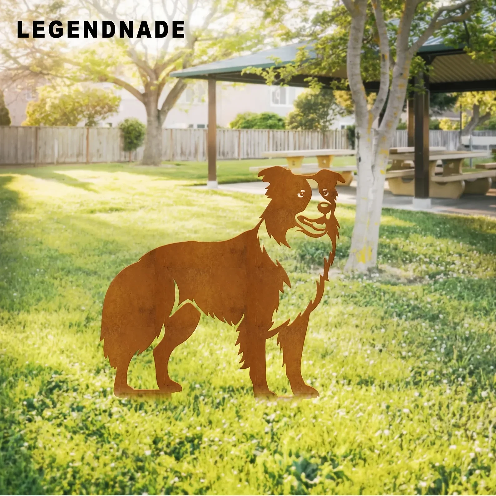 [2D Flat] Rustic Border Collie Iron Memorial Garden Stake Ground Spike Vintage Lawn Ornaments Pet Lovers Housewarming Gift