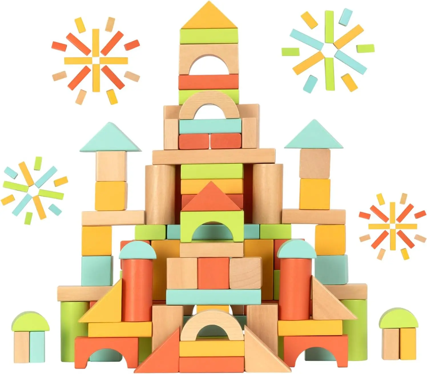 

100pcs Wooden Building Blocks for Toddlers 1-3, Educational Montessori Toys with Storage Bucket