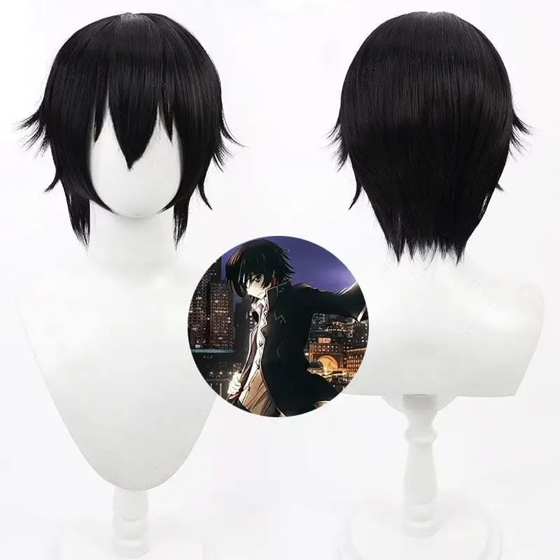 Lelouch Cosplay Wig Black Short Hair Rose Net Simulation Scalp Top Heat Resistant Synthetic Fiber Anime Role Play Wig