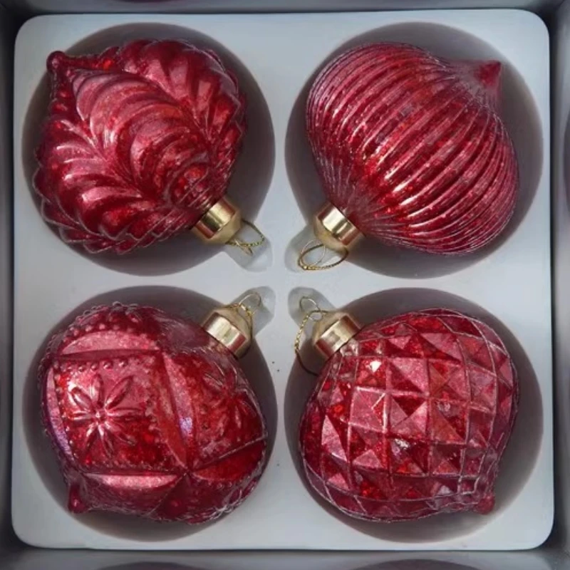 12pcs/pack Diameter=8cm Red Series Glass Onion Pendant Home Decoration Christmas Day Tree Hanging Ornament Globe Festival Gift