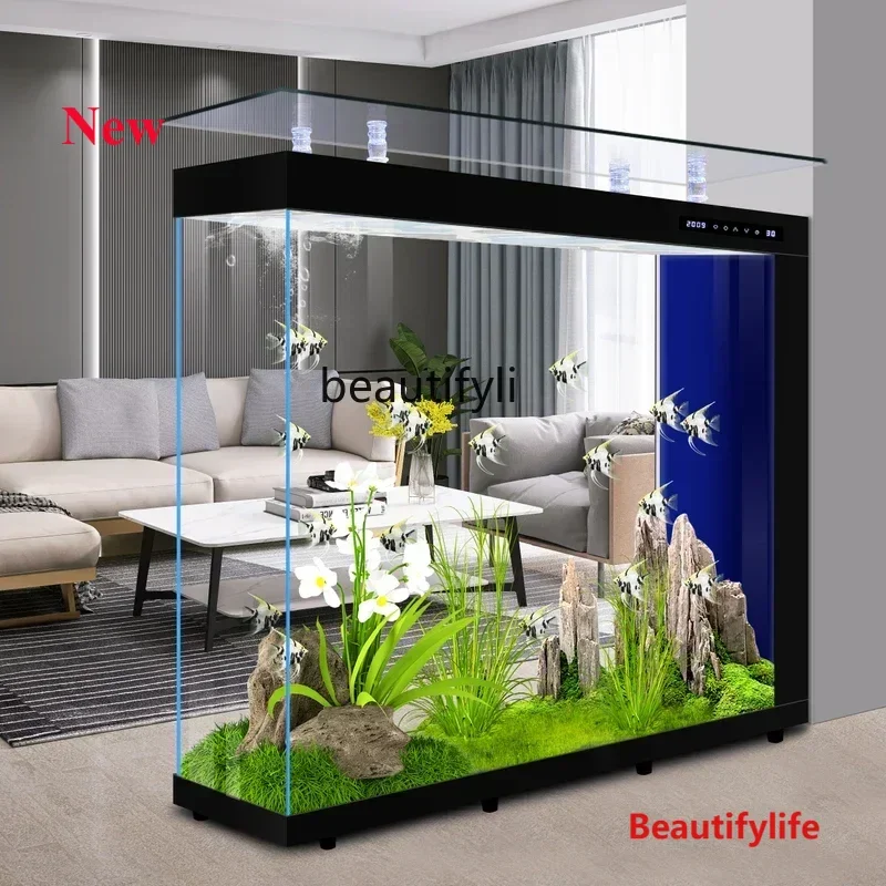 cn8350 LHY Light luxury fish tank, living room partition, large ultra-white glass ecological aquarium, lazy water-freeSS 8617