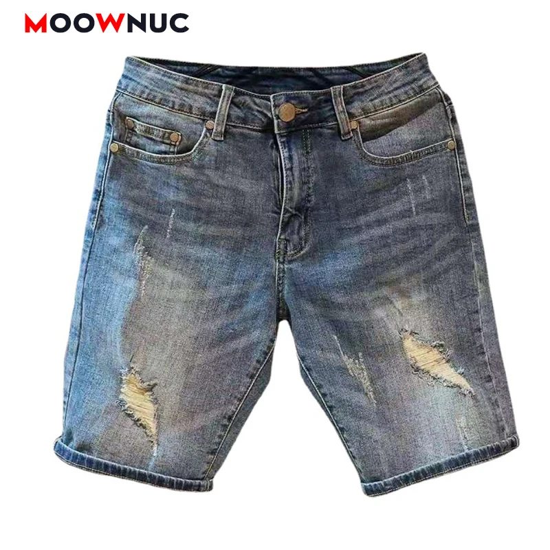 

Mens Pants Summer Jeans Casual Shorts Denim Overalls Hole Hombre Fit Male 2022 New Solid Street Clothes Fashion Trouser MOOWNUC