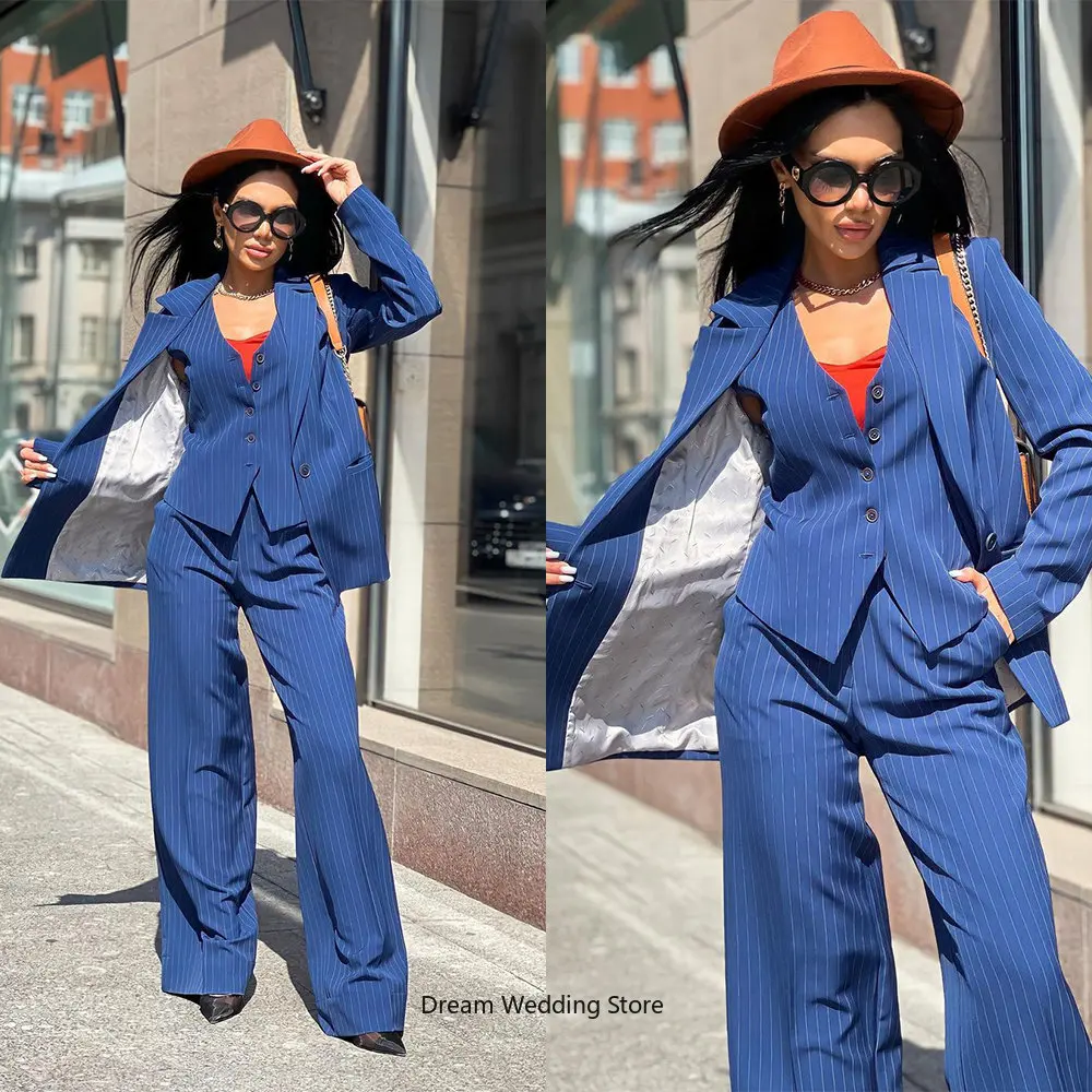 

Classic Stripe Women Suits Office Set Elegant 3 Pieces (Vest+Pants+Blazer) Single Breasted Formal Party Prom Dress Custom Made