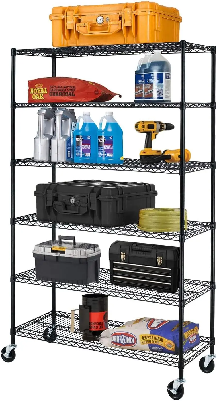 FURNITURE Large Heavy Duty Metal Wire Shelving Height Adjustable Commercial Grade Utility Steel Storage Rack on 4” Casters