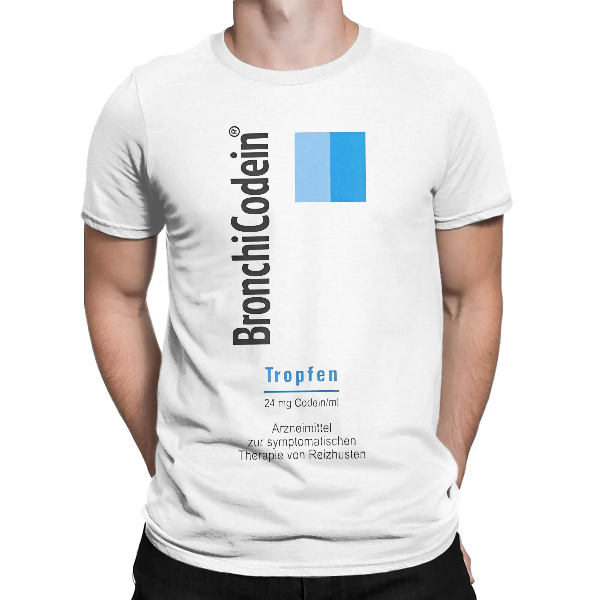 Men's T-Shirts BronchiCodein Tropfen 24mg Label Casual Cotton Tees Short Sleeve Funny T Shirts Crew Neck merch Big Size