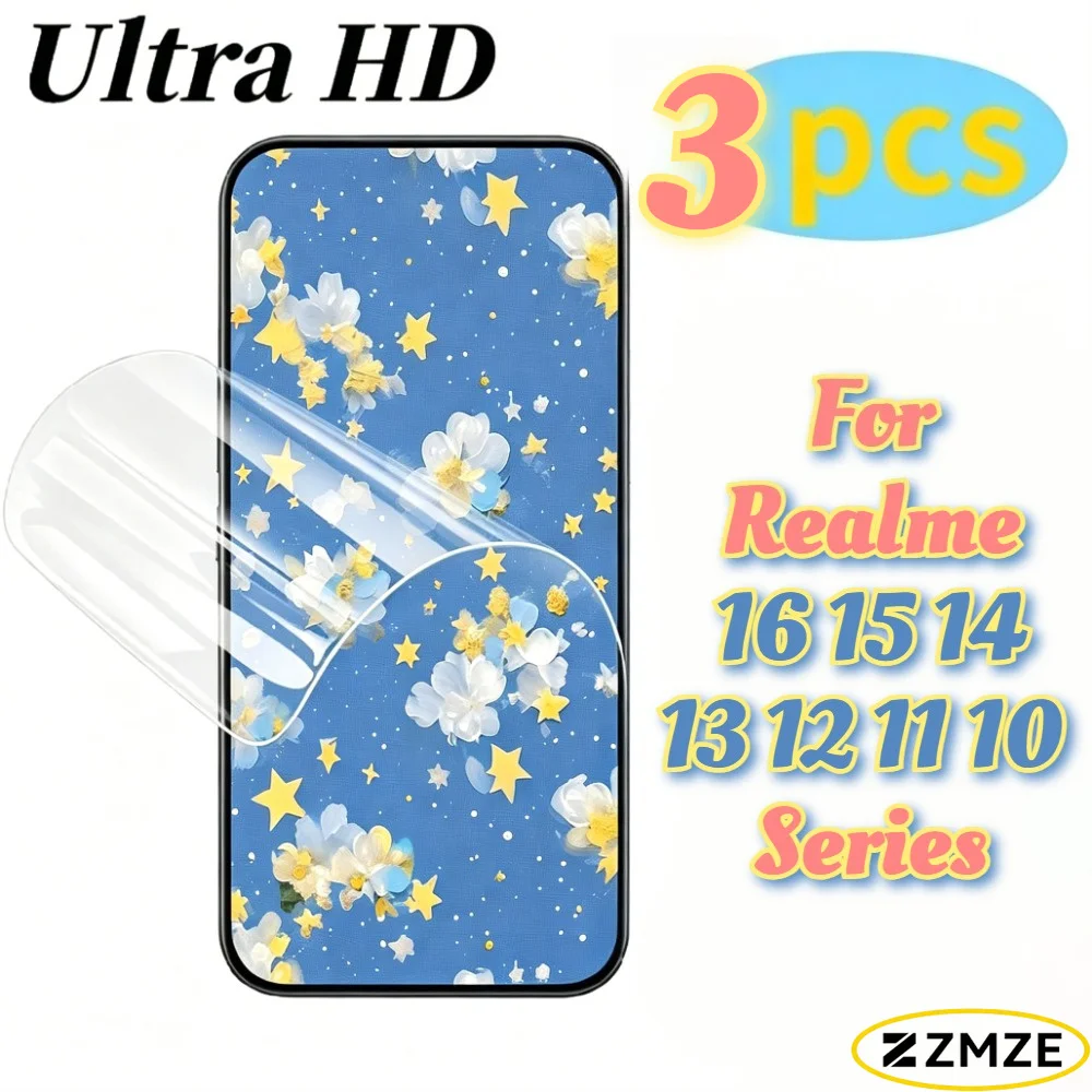 

3 Pack Clear Hydrogel Films For Realme 16 14 13 12 11 10 Pro+ 15 14 13 12 11 Pro 14 Pro Lite Series Ultra Thin Screen Protector