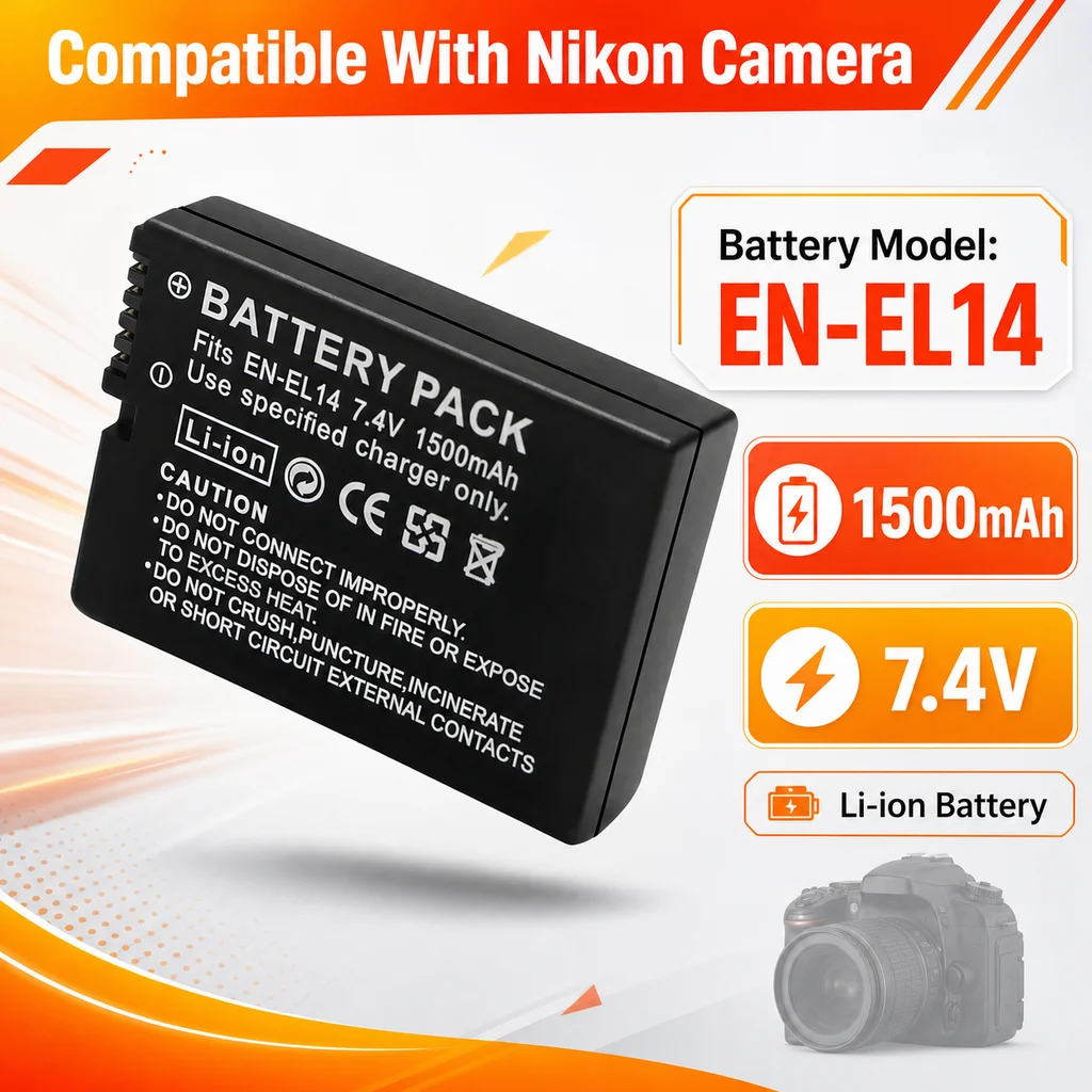 Nikon Camera D3500 - Rechargeable Li-ion Replacement Battery EN-EL14 EN-EL14A