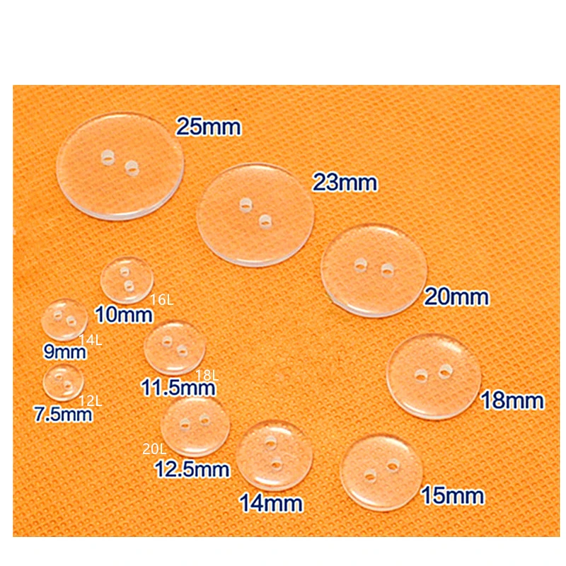 100pcs 12-20L 2holes Transparent Buttons Sewing Polyester Washer Shirt Button for Handmade DIY Kid Doll Clothes Accessories