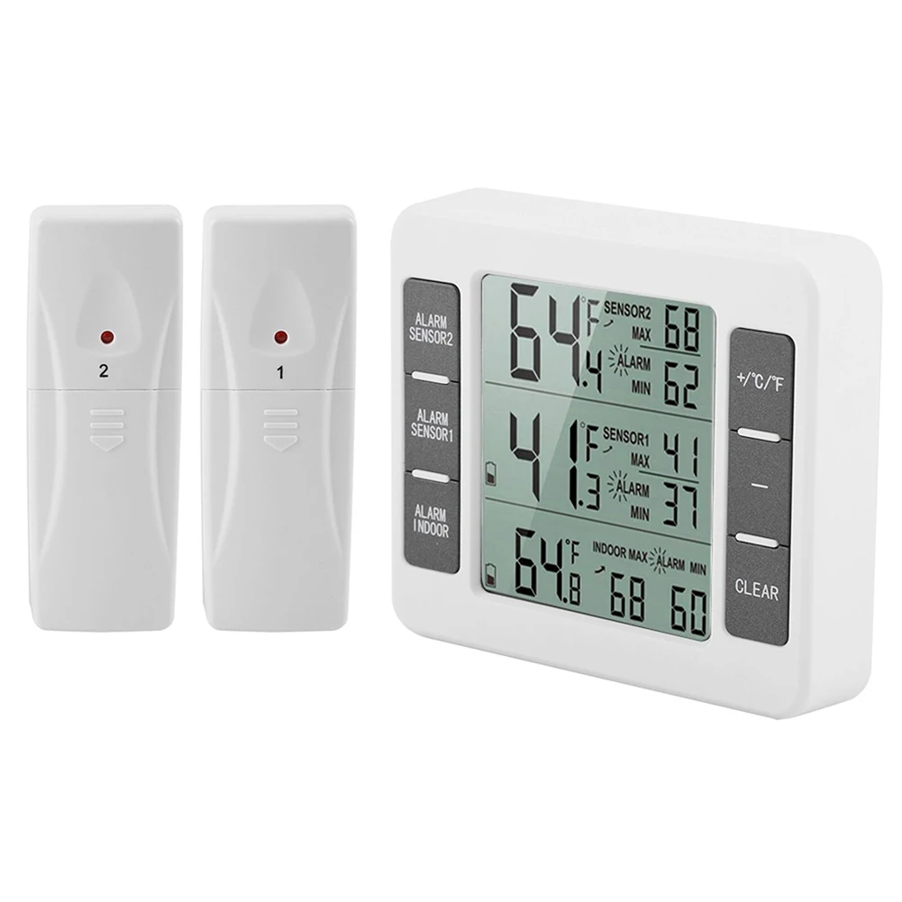 Long Range Wireless Thermometer with Freezer Alarm Perfect for Fridge Indoor and Outdoor Temperature Measurement