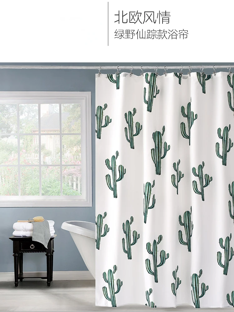 Cactus Art Shower Curtain Decor Modern Nature Sheer Shower Curtain Set Rings White Decor Rideau Douche Home Accessories Supplies