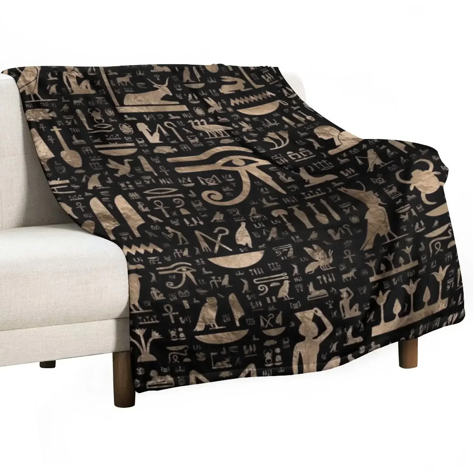 

Ancient Egyptian hieroglyphs - Black and gold Throw Blanket Sleeping Bag Summer Sofas Soft Big Blankets