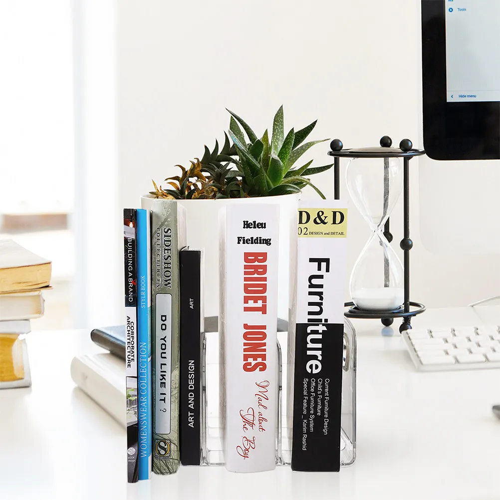 2Pcs Clear Plastic Bookends Minimalist Design Book Holder to Prevent Tipping Keeps Books Magazines Neat Stylish Desktop